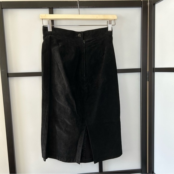 [XS/S] Vintage 100% Real Suede Black Midi Length Pencil Skirt Stunning - Picture 8 of 16